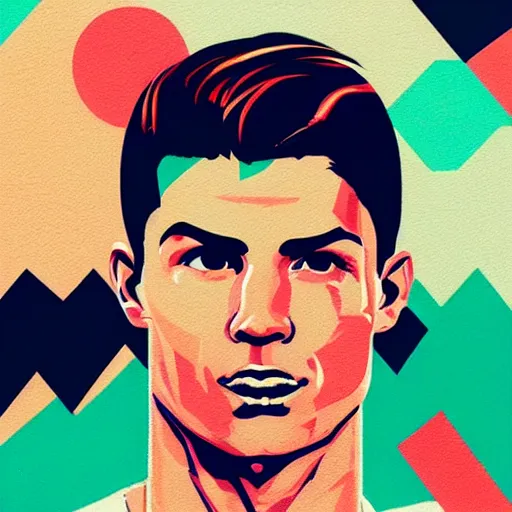 Prompt: Cristiano Ronaldo profile picture by Sachin Teng, asymmetrical, Organic Painting , Matte Painting, geometric shapes, hard edges, graffiti, street art:2 by Sachin Teng:4