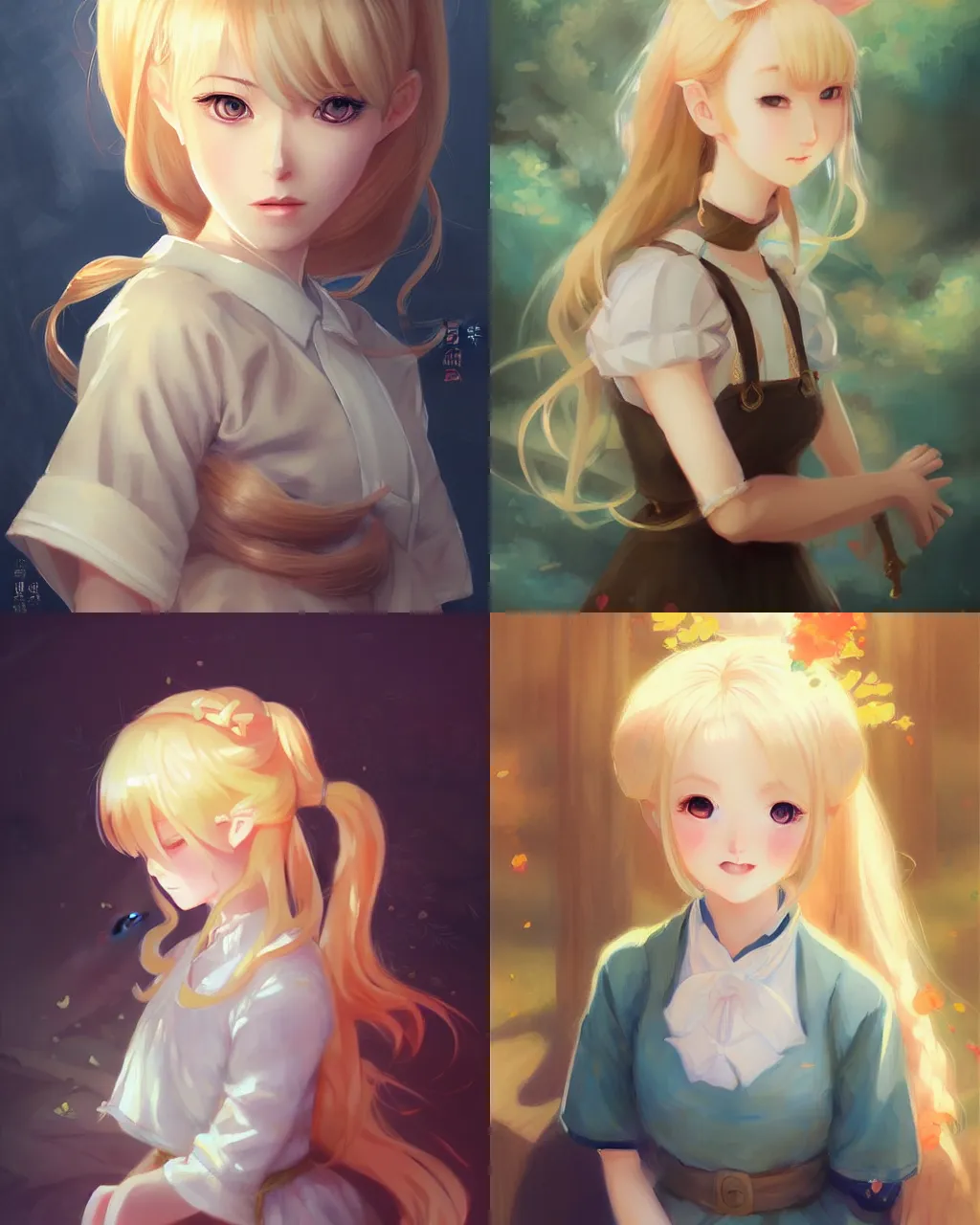 Prompt: girl with blonde hair and maid outfit, a beautiful portrait, japanese animation style, rim light, perfectly shaded, soft painting, art by krossdraws and wenjun lin