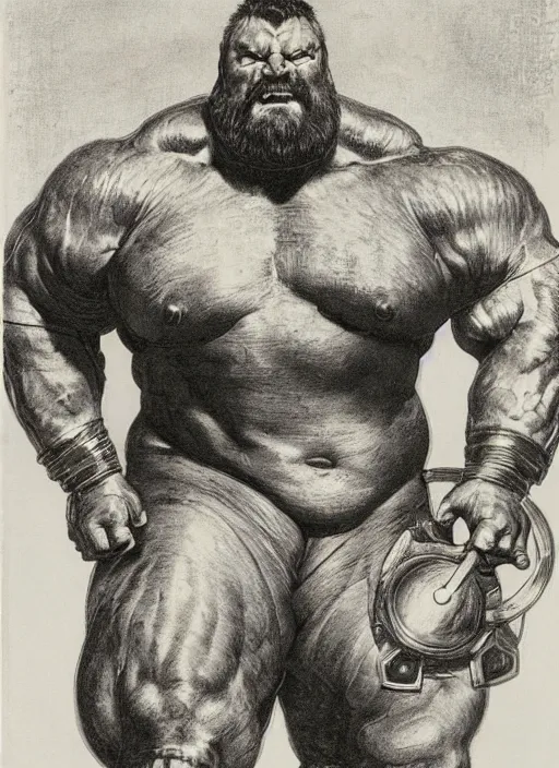 Prompt: head and torso portrait of huge muscular eddie hall as juggernaut, by lawrence alma tadema and rick berry and norman rockwell and greg staples and jack kirby