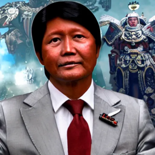 Image similar to God Emperor BongBong Marcos, Warhammer 4K ,