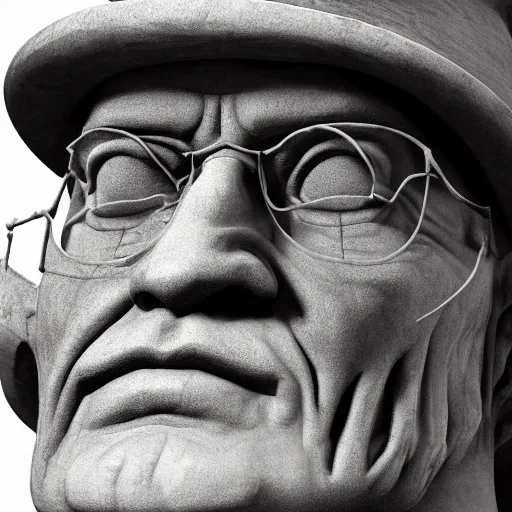 Image similar to a long shot of a very detailed renaissance sculpture of walter white in a hat by michelangelo, standing in times square, 3 d render, hyper detailed, sharp focus, 8 k resolution