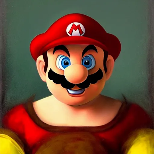 Prompt: a beautiful portrait of super - mario!!!!!! renaissance painting by da vinci featured on artstation