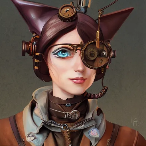 Image similar to Portrait of a steampunk catgirl, science fiction, highly detailed, digital painting, artstation, concept art, illustration, art by Miyazaki and Norman Rockwell