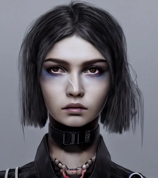 Prompt: detailed realistic female character cyberpunk wearing thick steel collar around neck, realistic, art, beautiful, 4K, collar, choker, collar around neck, punk, artstation, detailed, female, woman, choker, cyberpunk, neon, punk, collar, choker, collar around neck, thick collar, tight around neck, punk, symmetrical eyes,