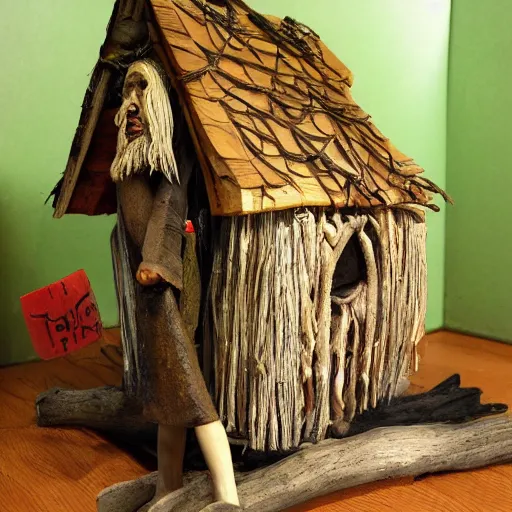 Prompt: Baba Yaga’s house with !root! shaped legs