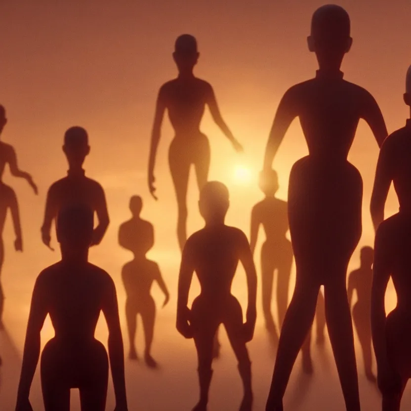 Image similar to spy kids thumb people, golden hour lighting, cinematic film still from the movie directed by denis villeneuve with art direction by wayne barlowe and salvador dali, wide lens, f 3 2