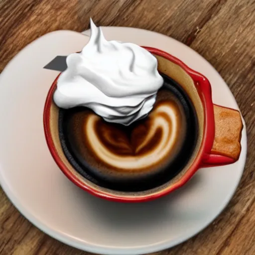 Prompt: coffee cup with volcano erupting inside of the whipped cream on top of the cup