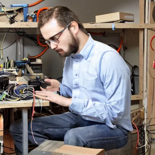 Image similar to hardware engineer in his home workshop