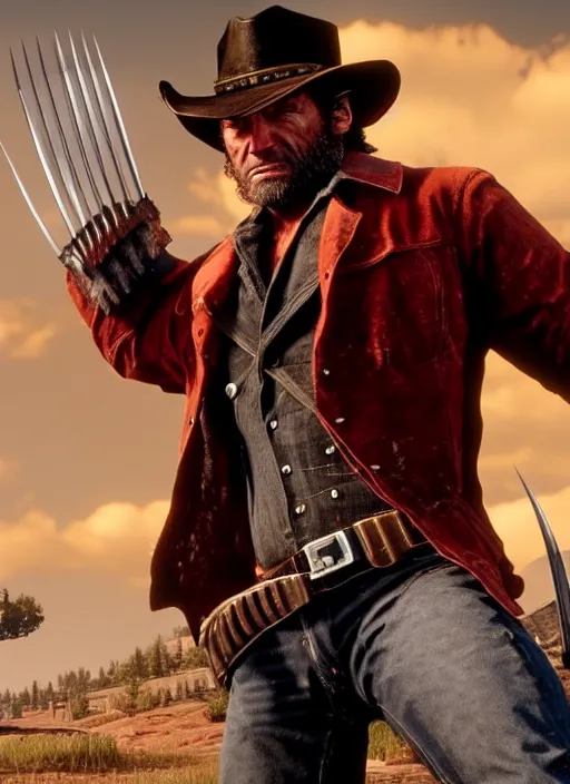 Prompt: film still of wolverine in red dead redemption 2 ( 2 0 1 8 video game )