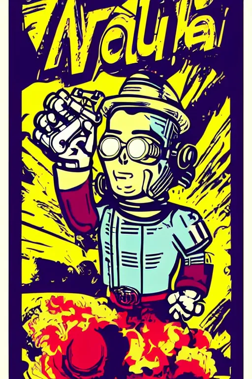 Image similar to fallout 7 6 retro futurist illustration art by butcher billy, sticker, colorful, illustration, highly detailed, simple, smooth and clean vector curves, no jagged lines, vector art, smooth andy warhol style