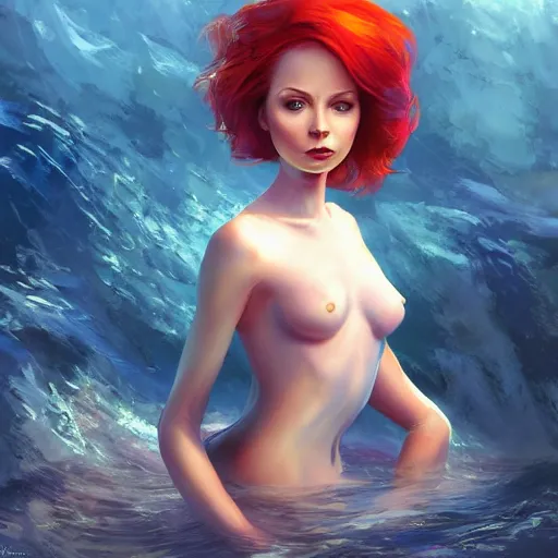 Prompt: Karen Gillian as the little mermaid by Stanley Artgerm Lau, WLOP, James Jean, Andrei Riabovitchev, Marc Simonetti, Yoshitaka Amano, ArtStation, CGSociety