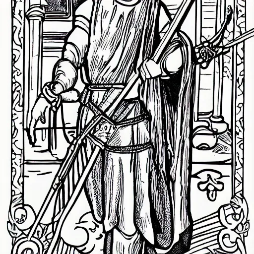 Image similar to coloring book sheet of a man in Biblical clothing holding a sword