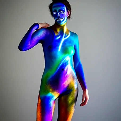 Image similar to iridescent bodypaint on a swashbuckling space pirate