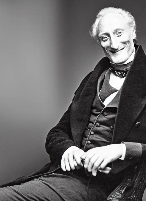 Image similar to charles dance as a victorian politician, smiling, male, victorian, detailed face, highly detailed, cinematic lighting, photograph by elliott & fry