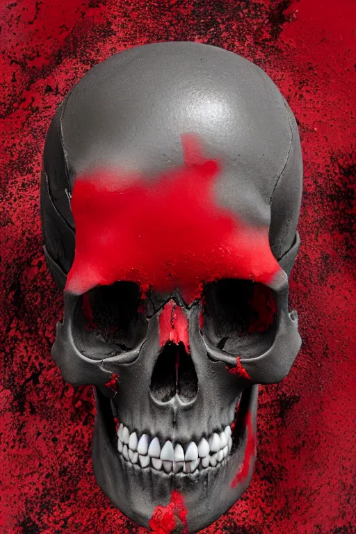 Prompt: a highly detailed photo of a skull dipped in red paint