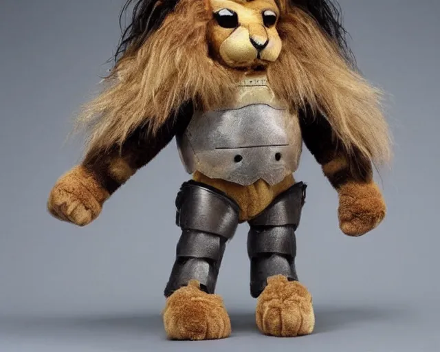 Prompt: a cute furry lion! with paladin! armor plush! doll, merchandise