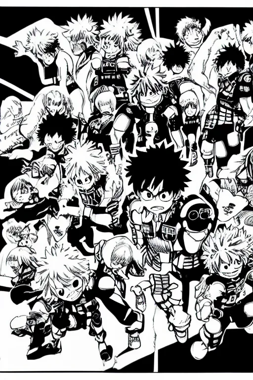 Image similar to a manga panel of my hero academia, by kohei horikoshi