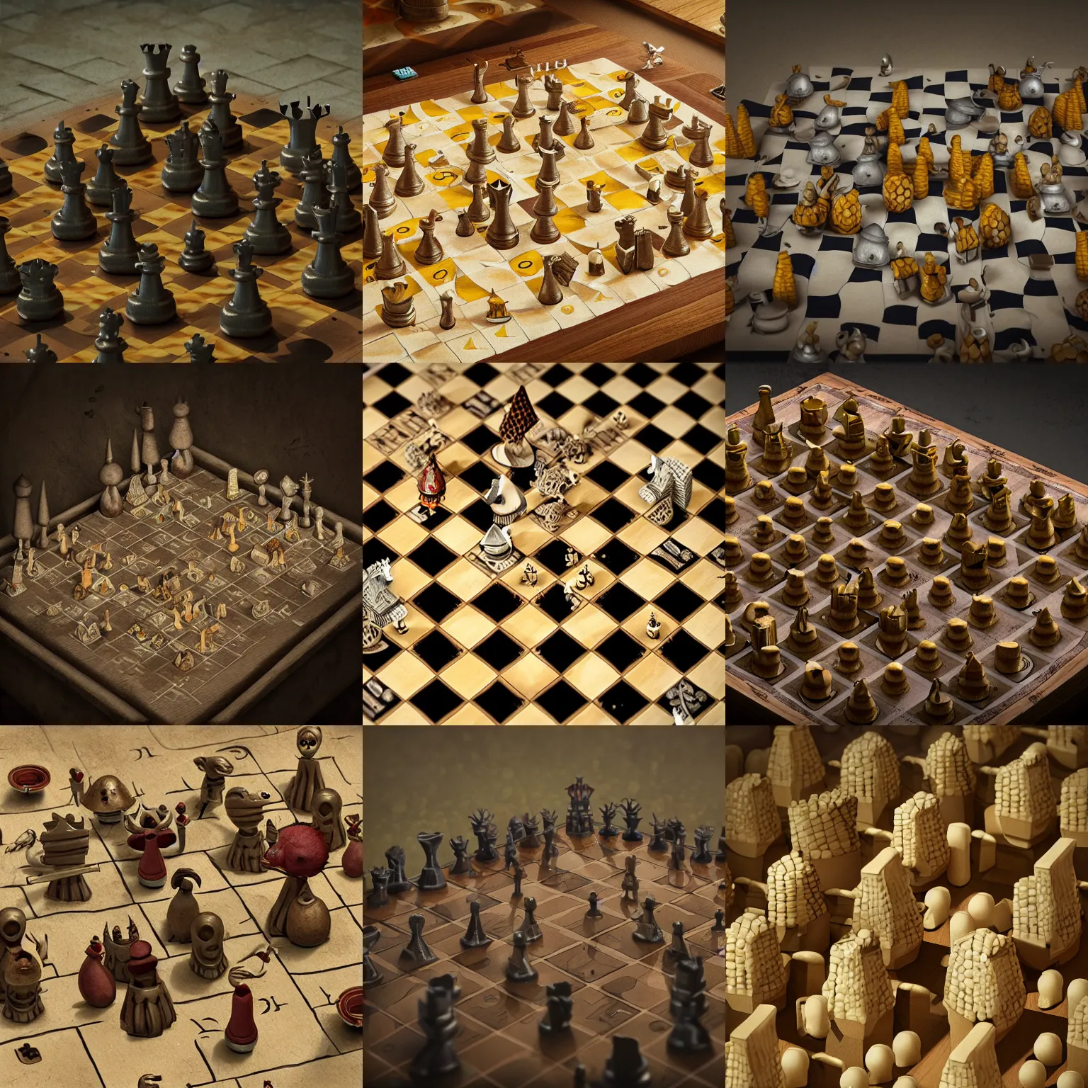 Skyscrapers surround chess pieces, born from Generative AIs