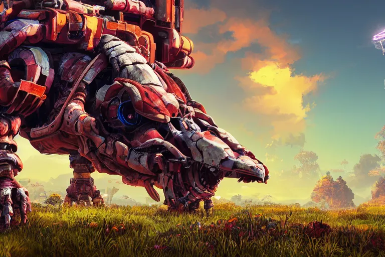 Image similar to shellsnapper machine mecanical creature robot of horizon forbidden west horizon zero dawn radiating a glowing aura global illumination ray tracing hdr fanart arstation by ian pesty and alena aenami artworks in 4 k