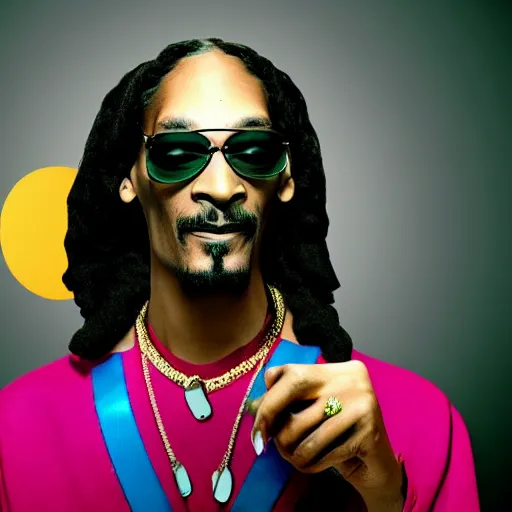 Image similar to Snoop Dog with big eyes eye color red , smiling and holding a joint in his hand