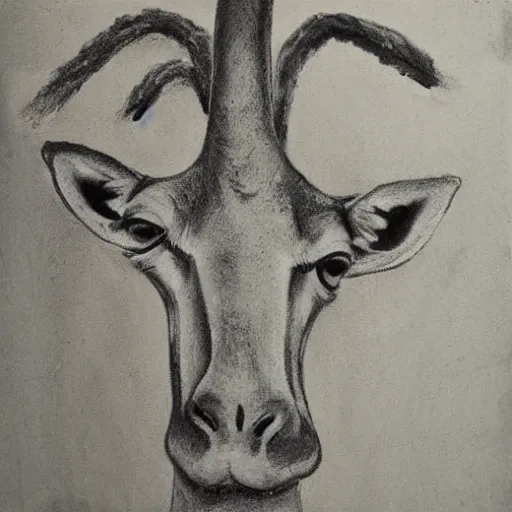 Prompt: cave painting of a giraffe, ancient charcoal painting