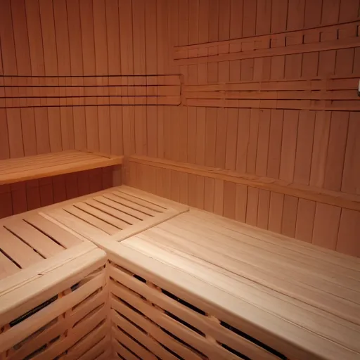 Prompt: panorama of a sauna