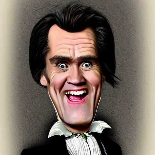 Image similar to jim carrey caricature realism, in the style of james gillray!