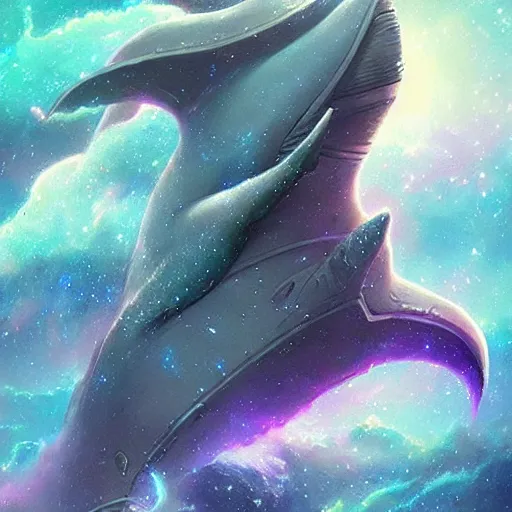 Prompt: space magical whale, galaxy whale, epic fantasy style art, galaxy theme, by Greg Rutkowski, hearthstone style art