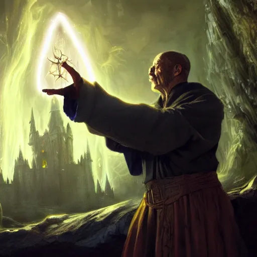 Image similar to a beautiful panting of a dark wizard casting a spell, alchemist lab, hyperrealistic, cinematic atmosphere, epic, artstation, deviantart, moebius