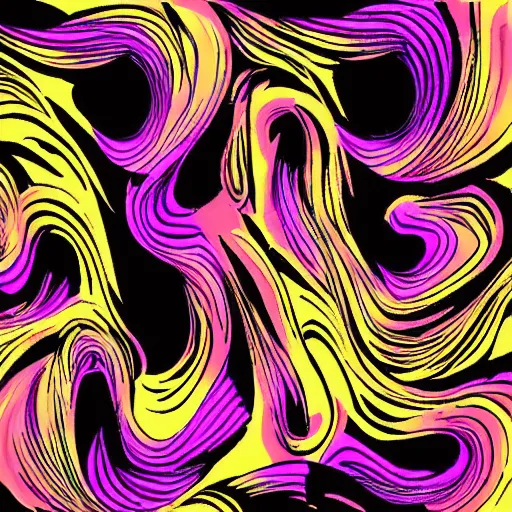 Prompt: vector flow field watercolor brushstrokes yellow black pink