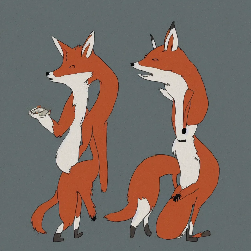 Image similar to an anthropomorphic fox wearing a hoodie by hayao miyazaki