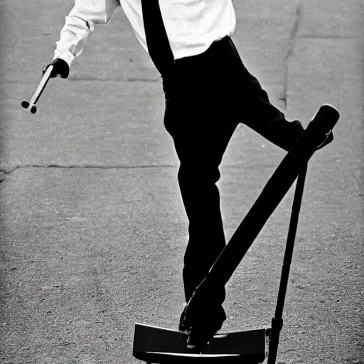 Prompt: Michael Jackson on a pogo stick eating homone