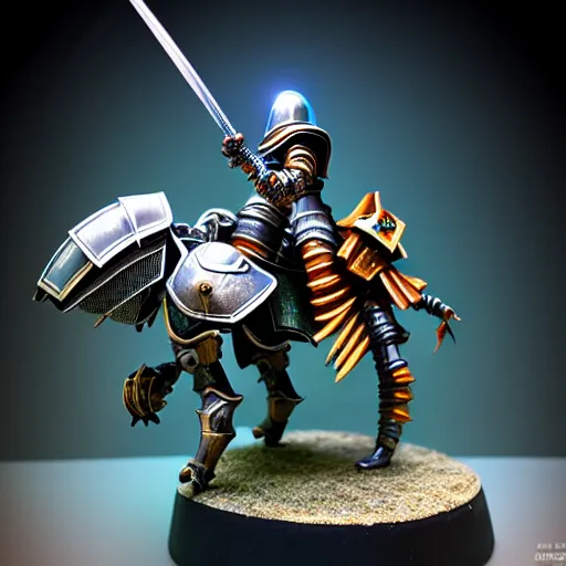 Prompt: A cyber knight riding on a giant beetle, highly detailed, fantasy, painted wargaming miniature, product photo studio lighting