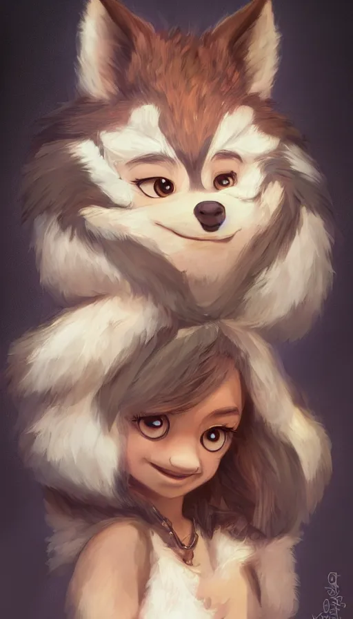 Image similar to portrait character design a cute fluffy wolf girl, style of maple story and zootopia, portrait studio lighting by jessica rossier and brian froud and gaston bussiere