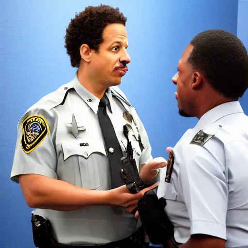 Prompt: officer eric andre interviewing a cloud