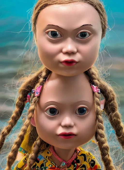 Prompt: closeup profile portrait of tin toy greta thunberg bikini mini - skirt, depth of field, zeiss lens, detailed, symmetrical, centered, fashion photoshoot, by nicoletta ceccoli, mark ryden, lostfish, breathtaking, 8 k resolution, extremely detailed, beautiful, establishing shot, artistic, hyperrealistic, octane render