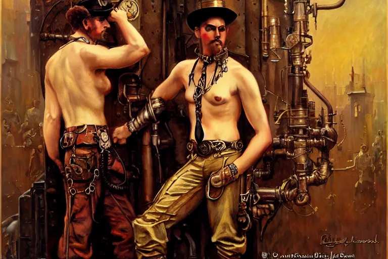 Prompt: steampunk style, male, painting by gaston bussiere, craig mullins, j. c. leyendecker, tom of finland