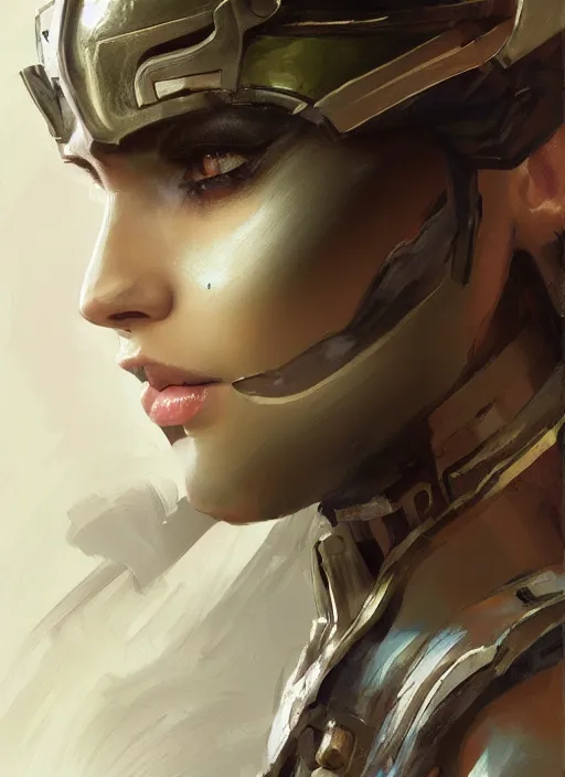 Image similar to a professional painting of a beautiful young female, clothed in military armor, olive skin, long dark hair, beautiful bone structure, symmetrical facial features, intricate, elegant, digital painting, concept art, smooth, sharp focus, illustration, from Metal Gear, by Ruan Jia and Mandy Jurgens and Artgerm and William-Adolphe Bouguerea