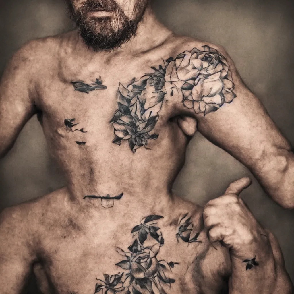 Image similar to тюремные наколки, photorealistic photo of russian prison tattoos, russian criminal tattoos, nakolki, sergei vasiliev photography