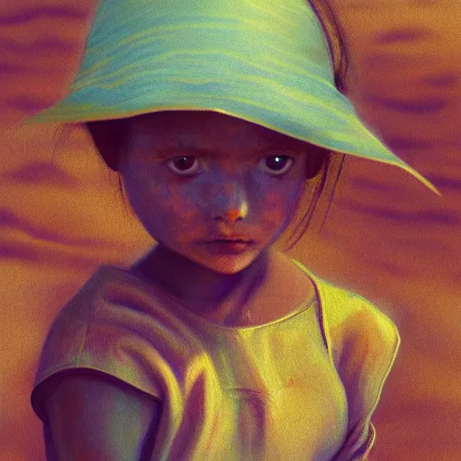 Image similar to a detailed portrait of a little girl in the desert, art illustration, incredibly highly detailed and realistic, 8 k, sharp focus