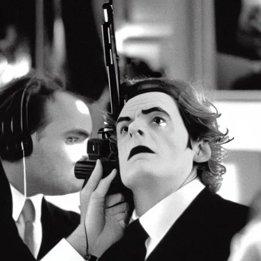 Prompt: stanley kubrick shooting eyes wide shut, in american psycho ( 1 9 9 9 )