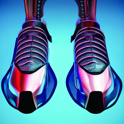 Prompt: futuristic cyber balenciaga sneakers, robot anatomy, highly detailed, 8 k, pbr, surreal, colorful, direct lighting, hyper realistic,