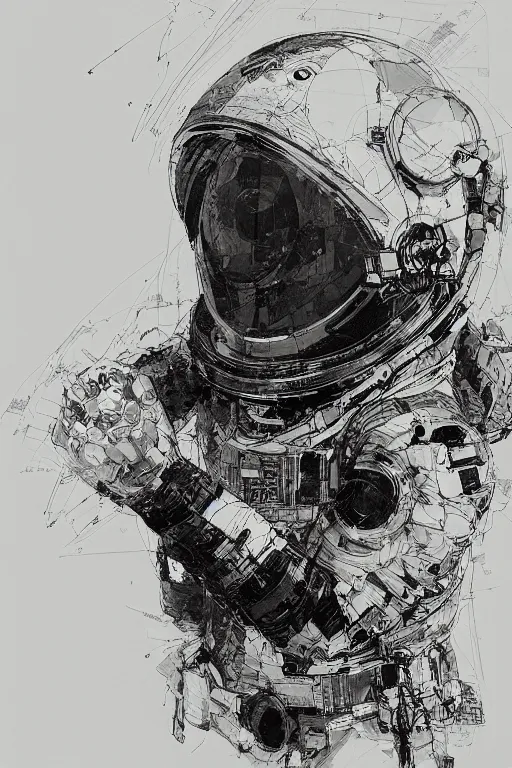 Image similar to portrait of an astronaut, pen and ink, intricate line drawings, by craig mullins, ruan jia, kentaro miura, greg rutkowski