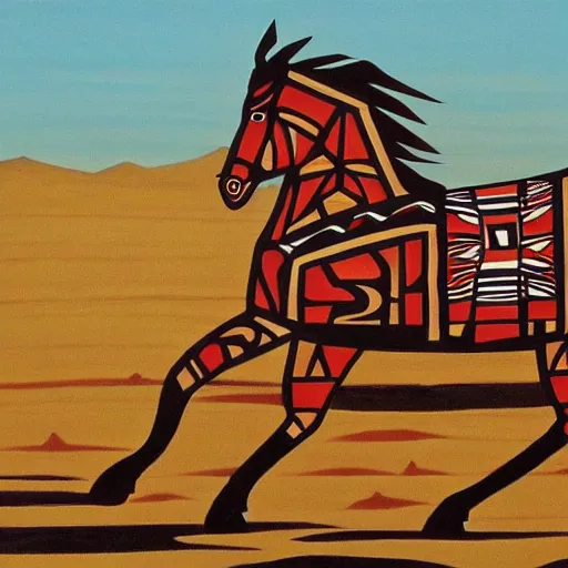 Prompt: Horses on the plains in Navajo art style