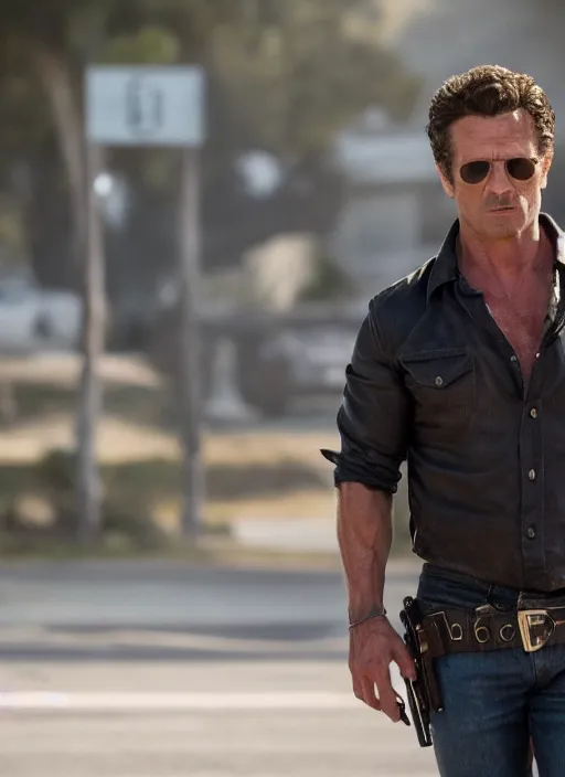 Image similar to film still of Todd Howard as Martin Riggs in Lethal Weapon, 4k
