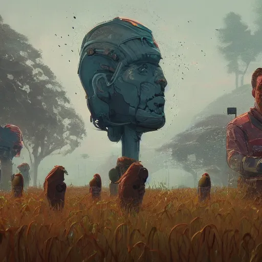 Prompt: a farm of human heads that look like Jair Messias Bolsonaro, Simon Stalenhag, Wadim Kashin, 4K, cinematic