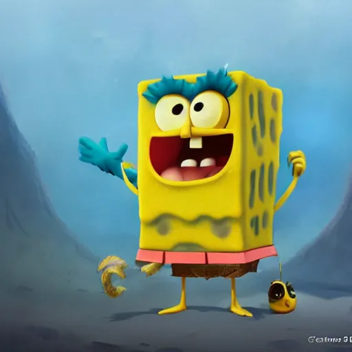 Image similar to very furry spongebob, cgi, artstation, highly detailed, concept art, sharp focus