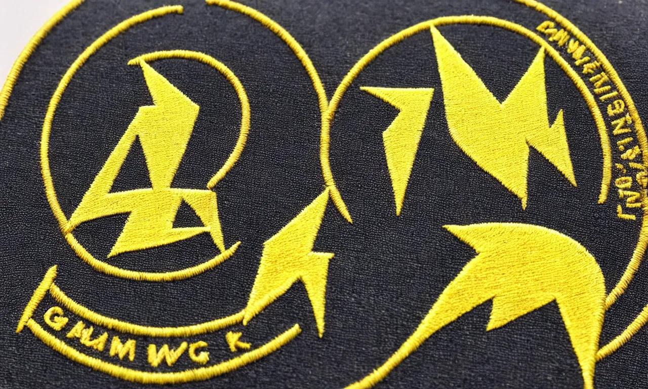 Image similar to a gorilla climbs a radio tower. yellow lightning bolts. round, circular embroidered us radar corps patch 8 k /