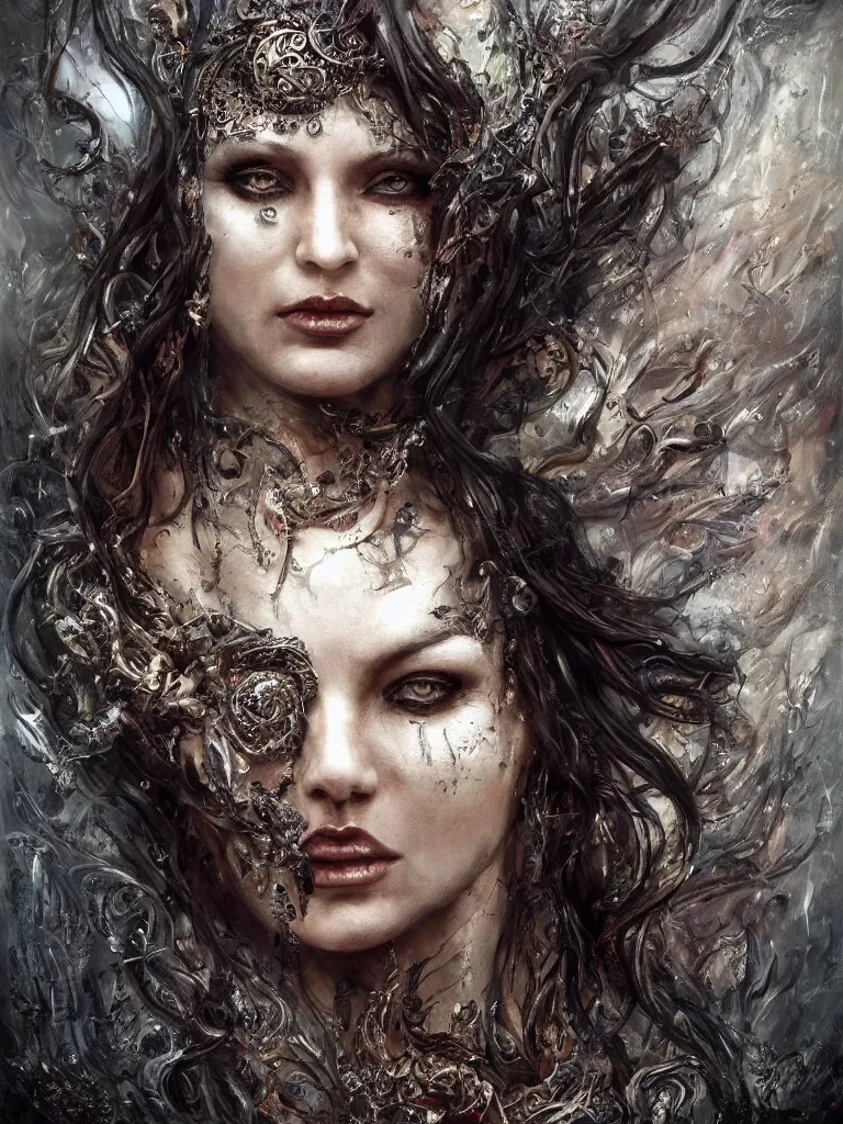 Prompt: single face portrait. very complex hyper-maximalist overdetailed cinematic darkfantasy portrait of an elegant very attractive but dangerous and wild female ent lady by andrei riabovitchev, tomasz alen kopera, oleksandra shchaslyva. Omnious intricate. Focus on face. Artstation. Deviantart. 8k 4k 64megapixel. Rendered by binx.ly. discodiffusion style portrait.