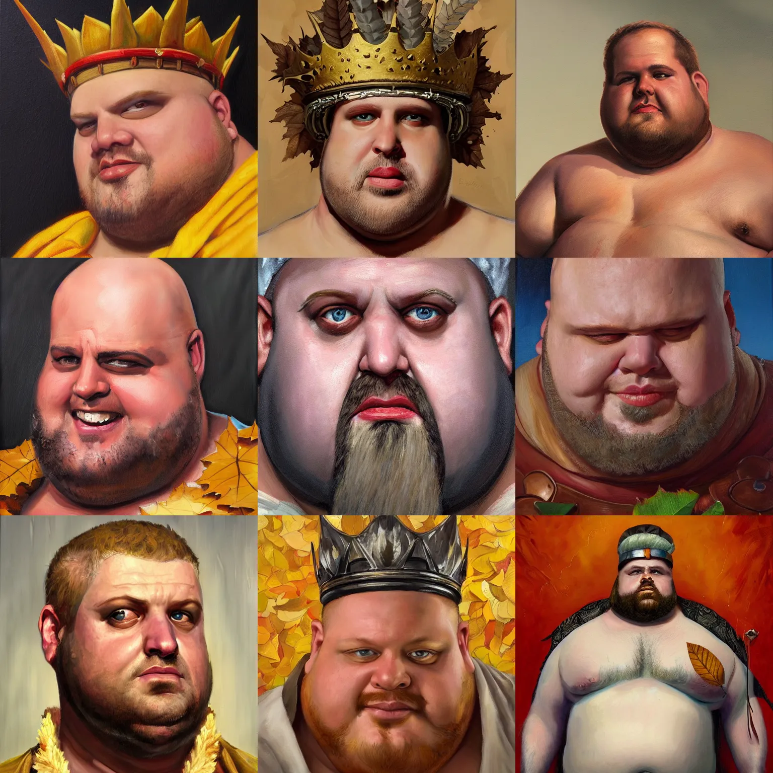Prompt: a beautiful oil painting portrait of Obese Ethan Van Sciver as Caesar, with a bald head and greay trimmed beard, crown of leaves, featured on artstation, cgsociety, beautifully detailed